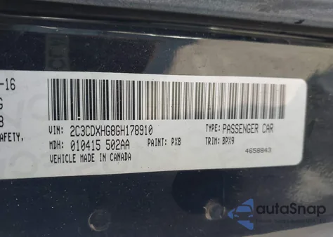 2016 Dodge Charger Sxt from USA, damaged, VIN 2C3CDXHG8GH178910